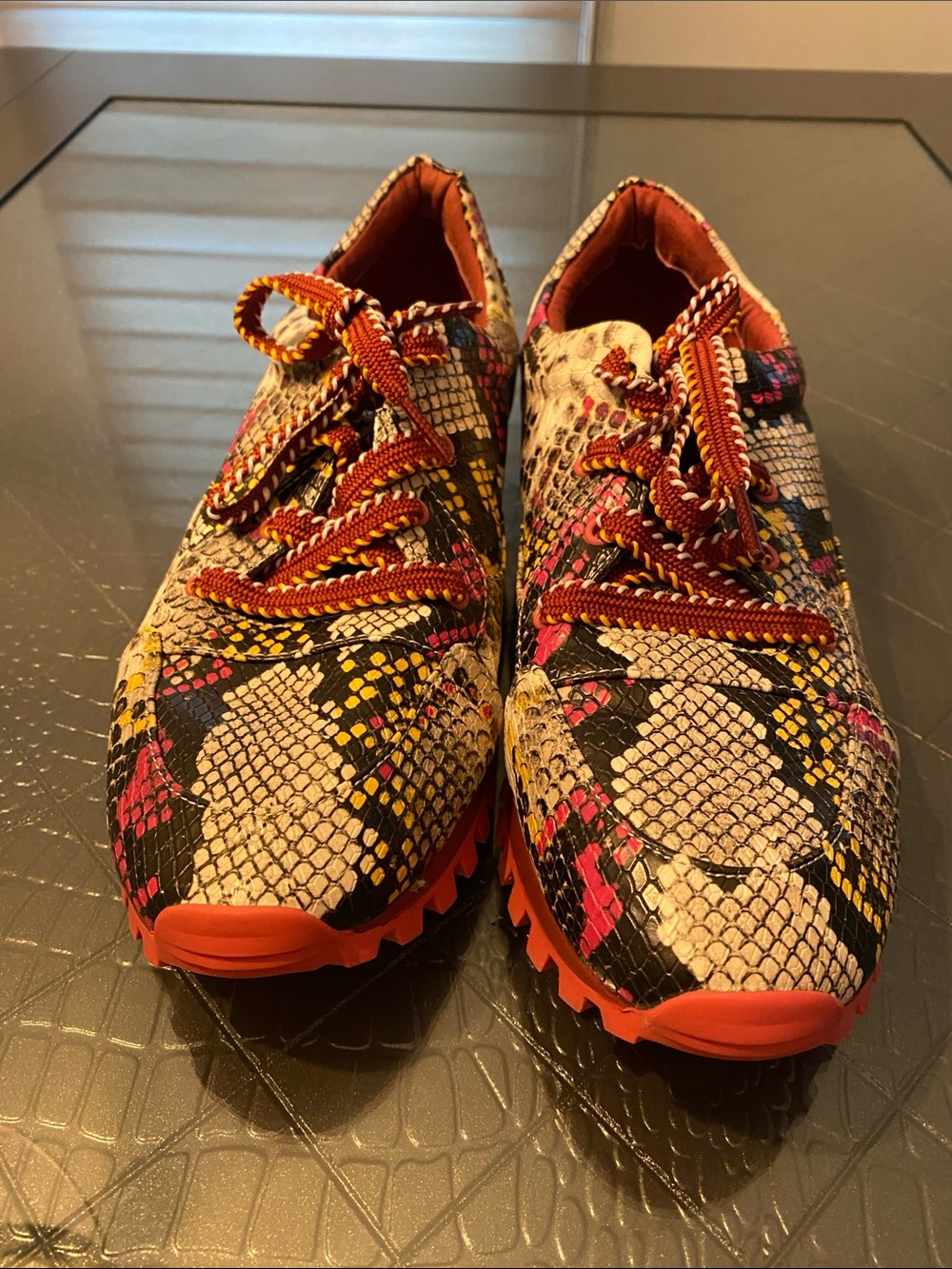Women’s Multicolor Snakeskin-Print Sneakers withPink Accents